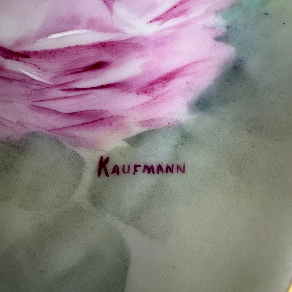 Haviland France‎ Limoges Hand Painted Pink Rose Plate Signed Kaufmann Gold Trim